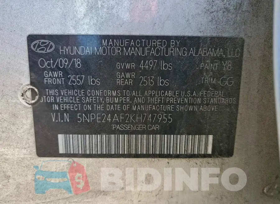 5NPE24AF2KH747955 Photo# 12