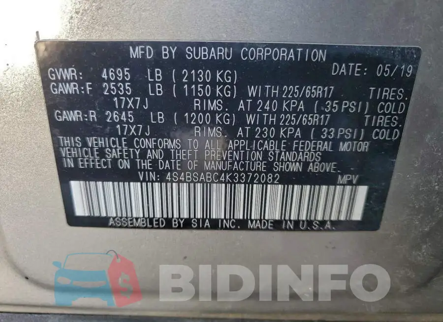 4S4BSABC4K3372082 Photo# 14
