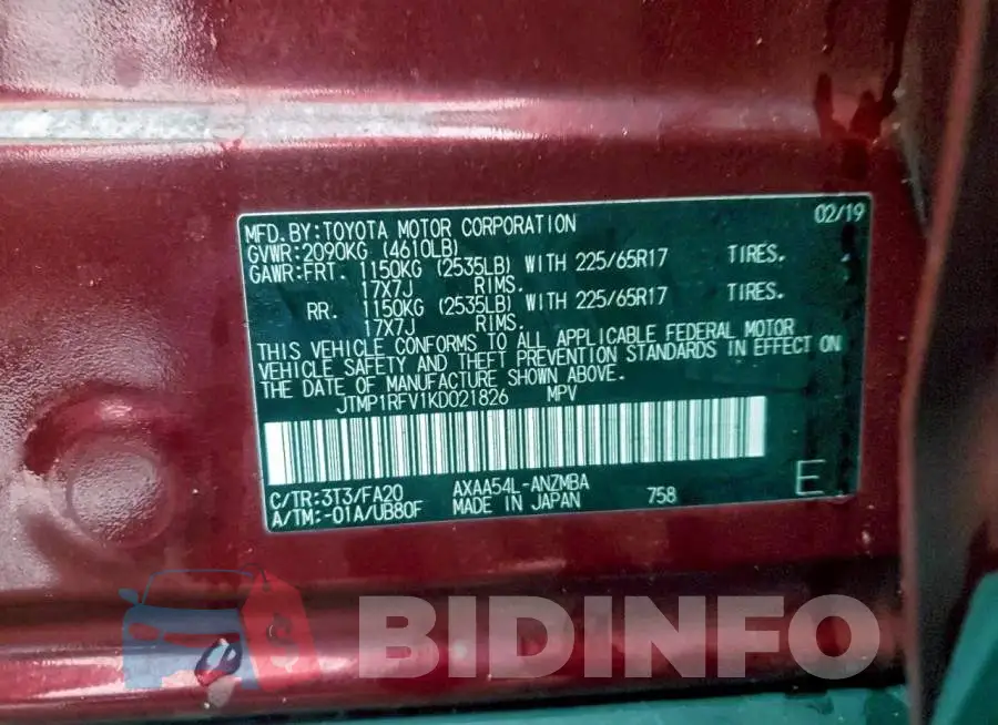 JTMP1RFV1KD021826 Photo# 14