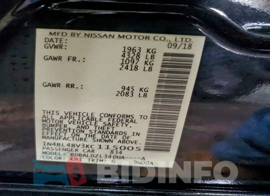 1N4BL4BV3KC115005 Photo# 13