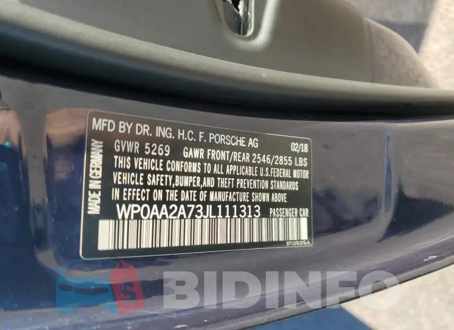 WP0AA2A73JL111313 Photo# 13