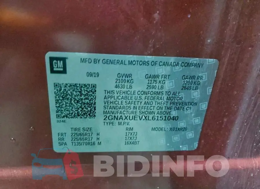 2GNAXUEVXL6151040 Photo# 13