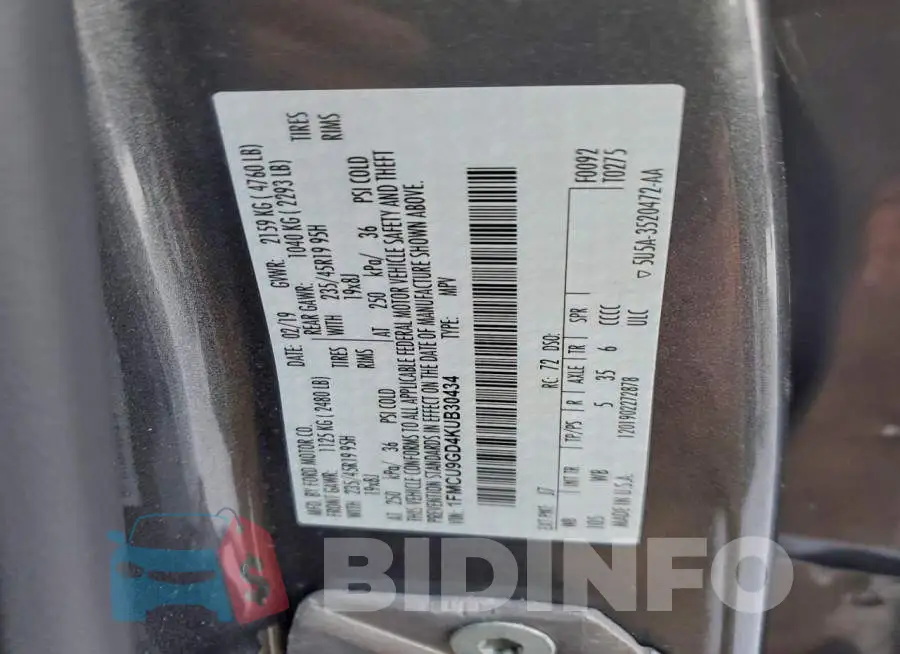 1FMCU9GD4KUB30434 Photo# 14