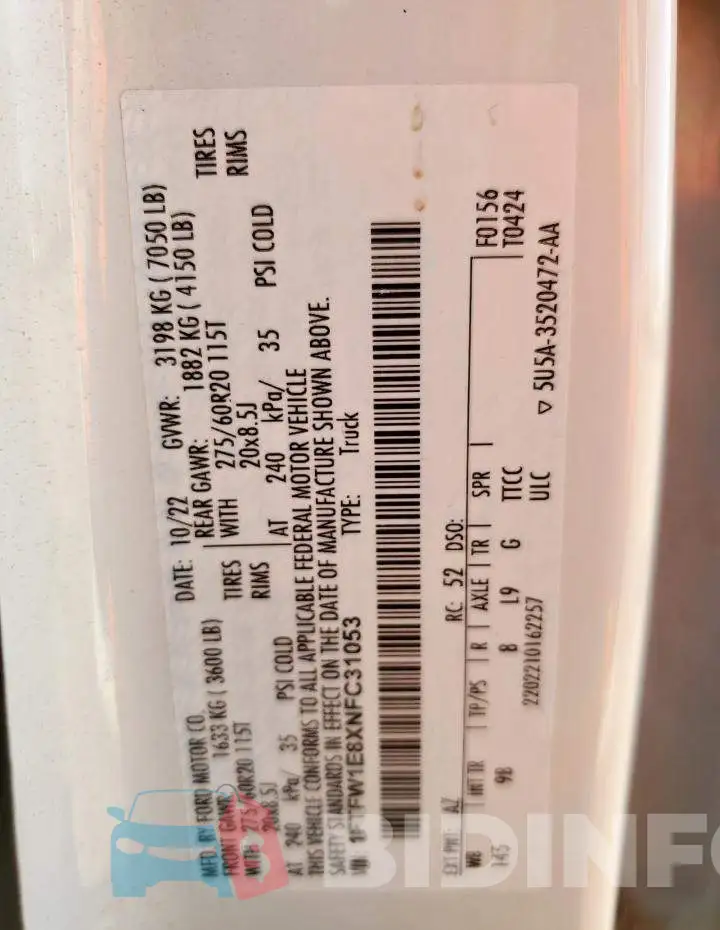 1FTFW1E8XNFC31053 Photo# 12