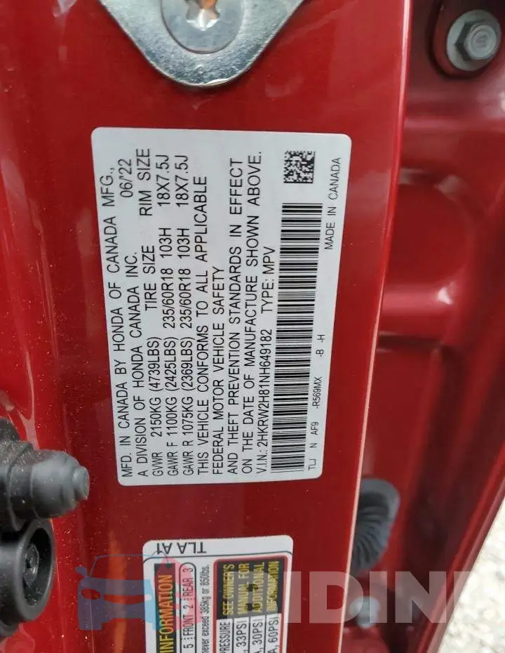 2HKRW2H81NH649182 Photo# 13