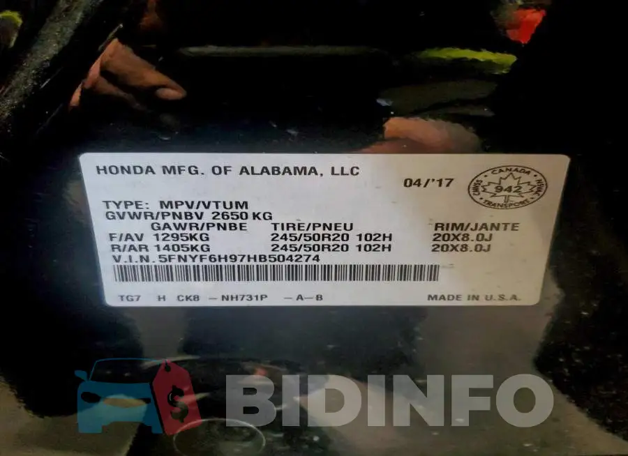 5FNYF6H97HB504274 Photo# 13