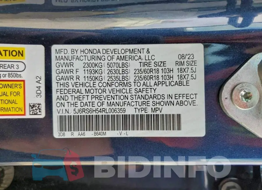 5J6RS6H54RL006359 Photo# 12