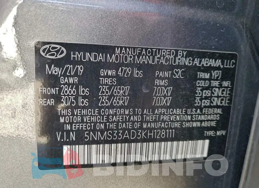 5NMS33AD3KH128111 Photo# 14