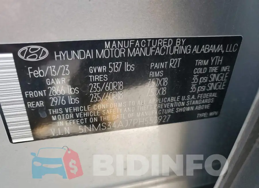5NMS34AJ7PH552927 Photo# 12