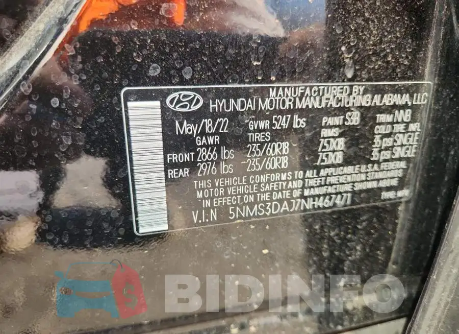 5NMS3DAJ7NH467471 Photo# 13