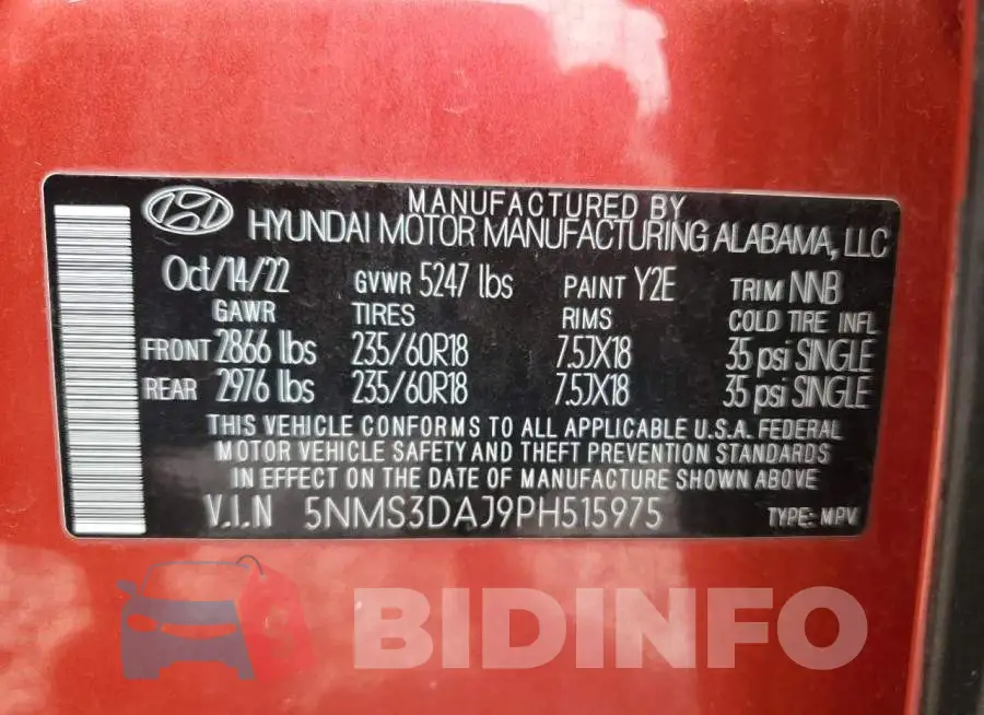5NMS3DAJ9PH515975 Photo# 14