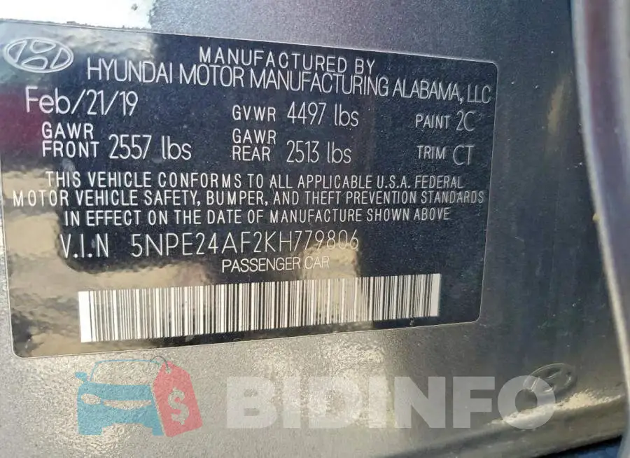 5NPE24AF2KH779806 Photo# 13