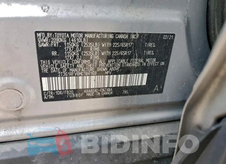 2T3G1RFV6MC184169 Photo# 14
