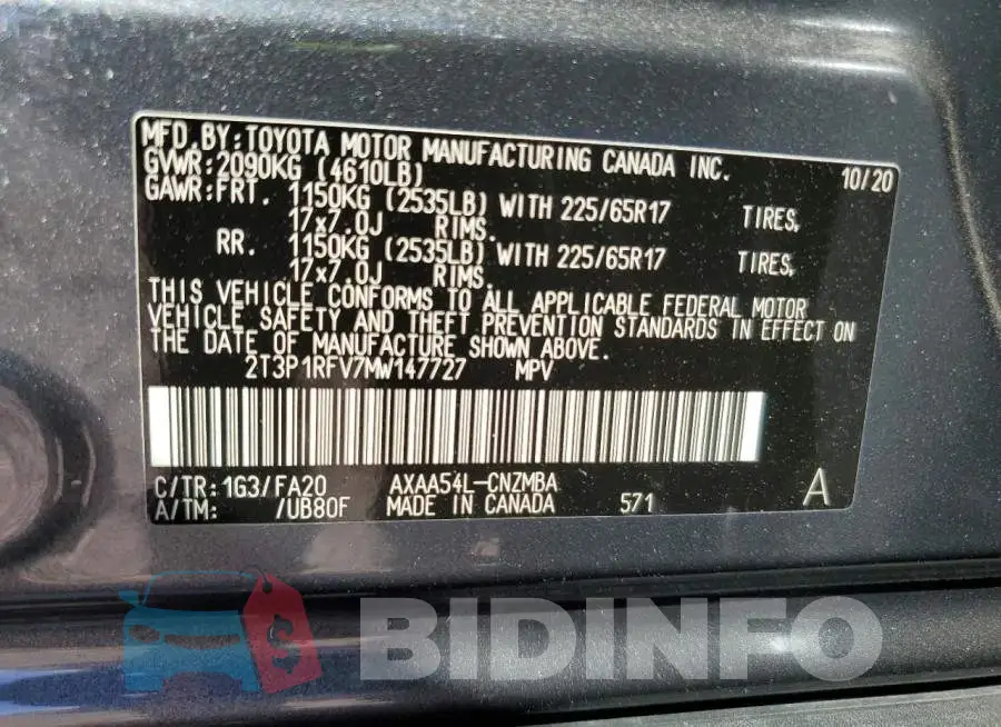 2T3P1RFV7MW147727 Photo# 14