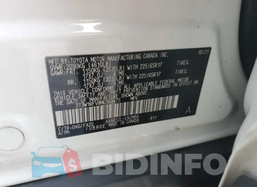 2T3W1RFV8MC162475 Photo# 14