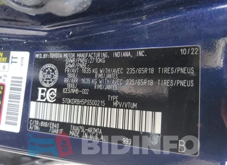 5TDKDRBH5PS500215 Photo# 13