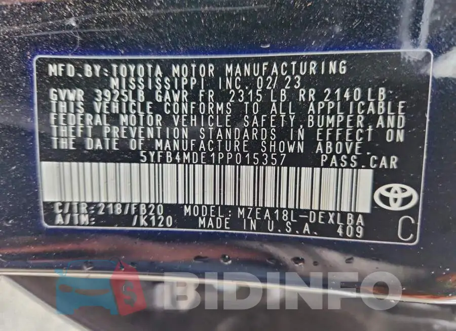 5YFB4MDE1PP015357 Photo# 12