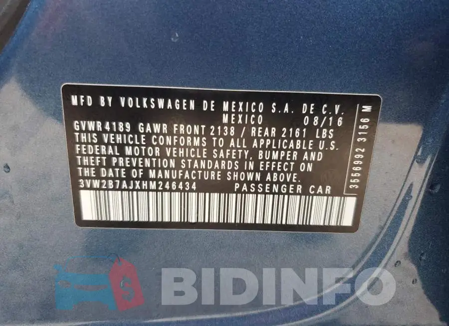 3VW2B7AJXHM246434 Photo# 12