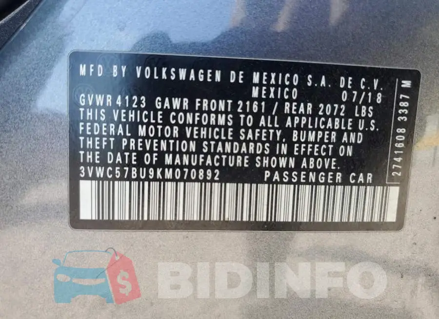 3VWC57BU9KM070892 Photo# 12