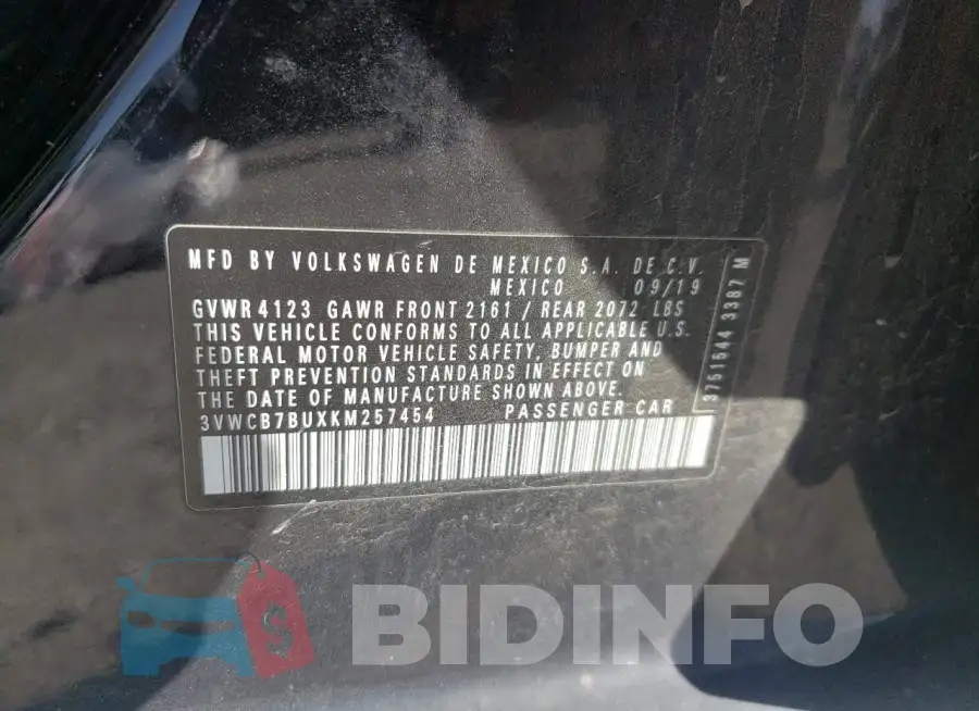3VWCB7BUXKM257454 Photo# 12