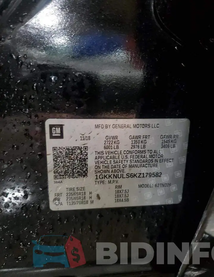 1GKKNULS6KZ179582 Photo# 13