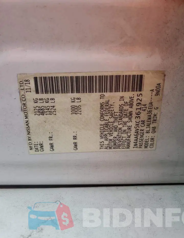1N4AA6AV5KC361925 Photo# 12