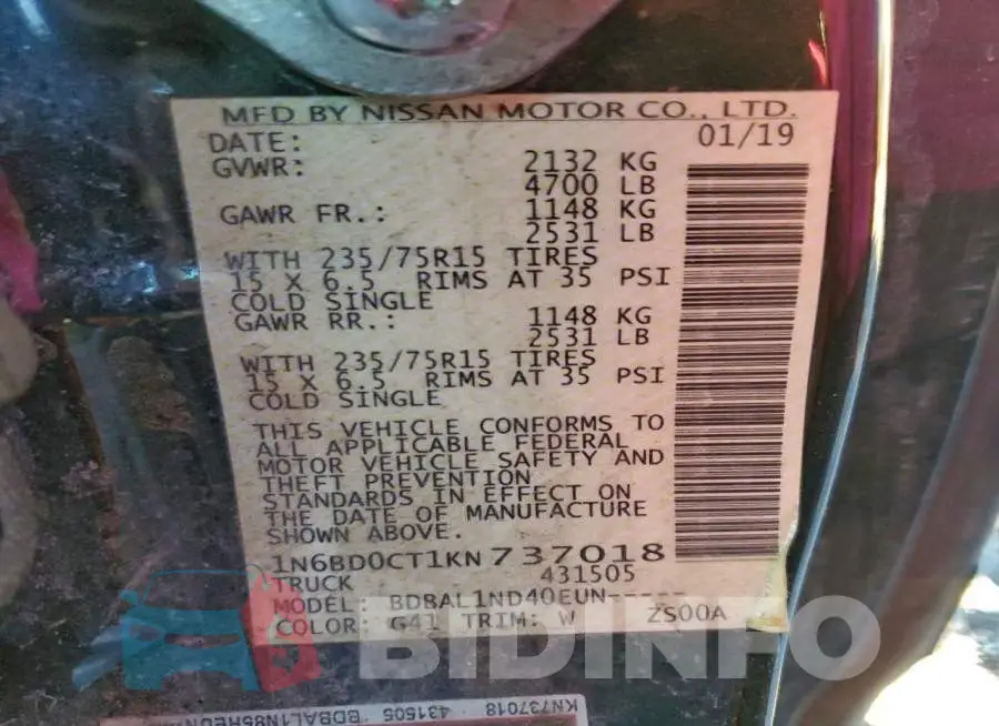 1N6BD0CT1KN737018 Photo# 12