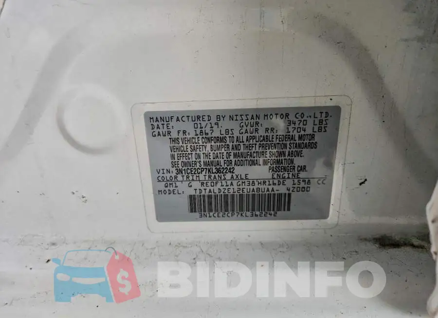 3N1CE2CP7KL362242 Photo# 12