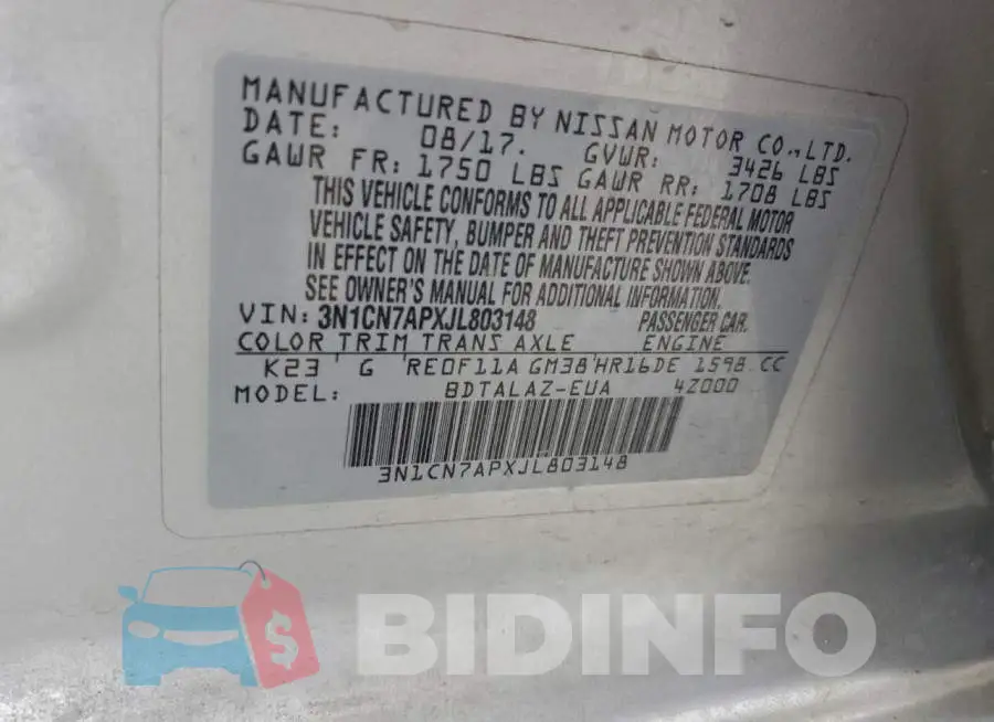3N1CN7APXJL803148 Photo# 12