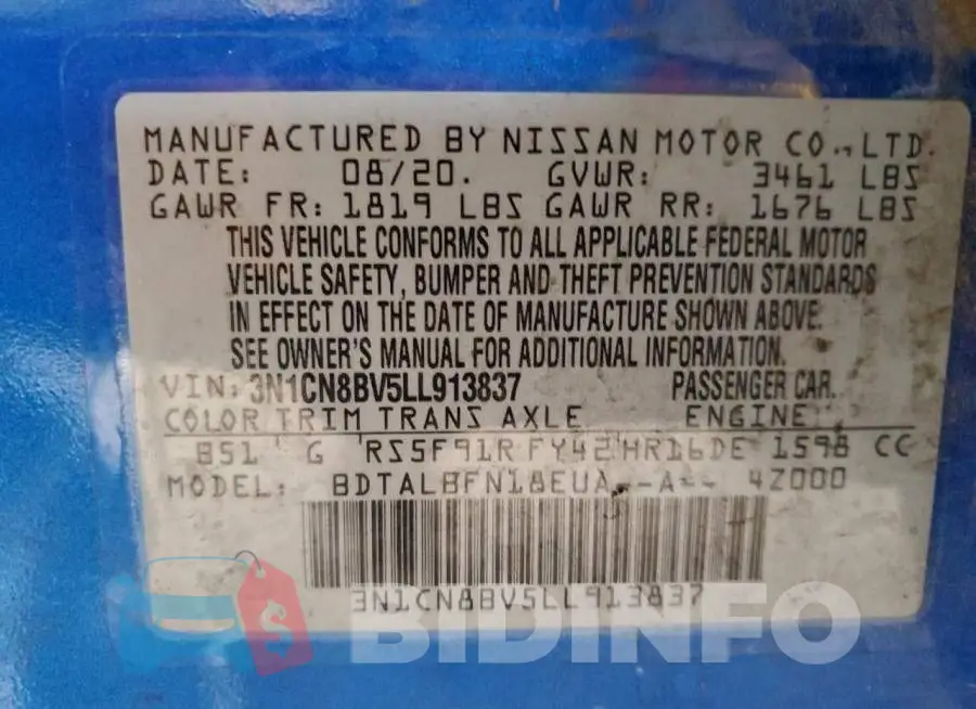 3N1CN8BV5LL913837 Photo# 12
