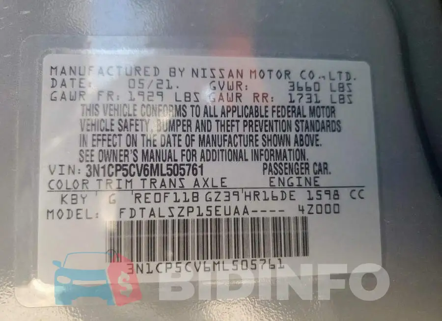 3N1CP5CV6ML505761 Photo# 14