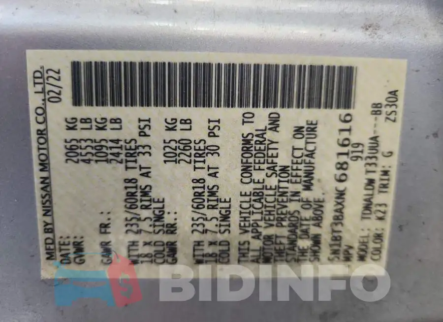 5N1BT3BAXNC681616 Photo# 13
