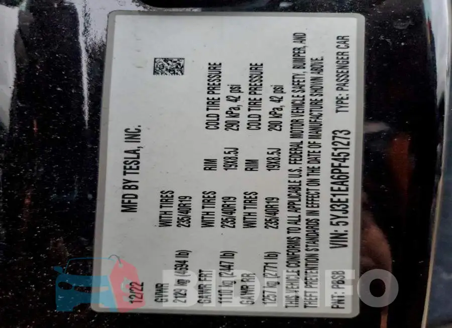 5YJ3E1EA6PF451273 Photo# 12