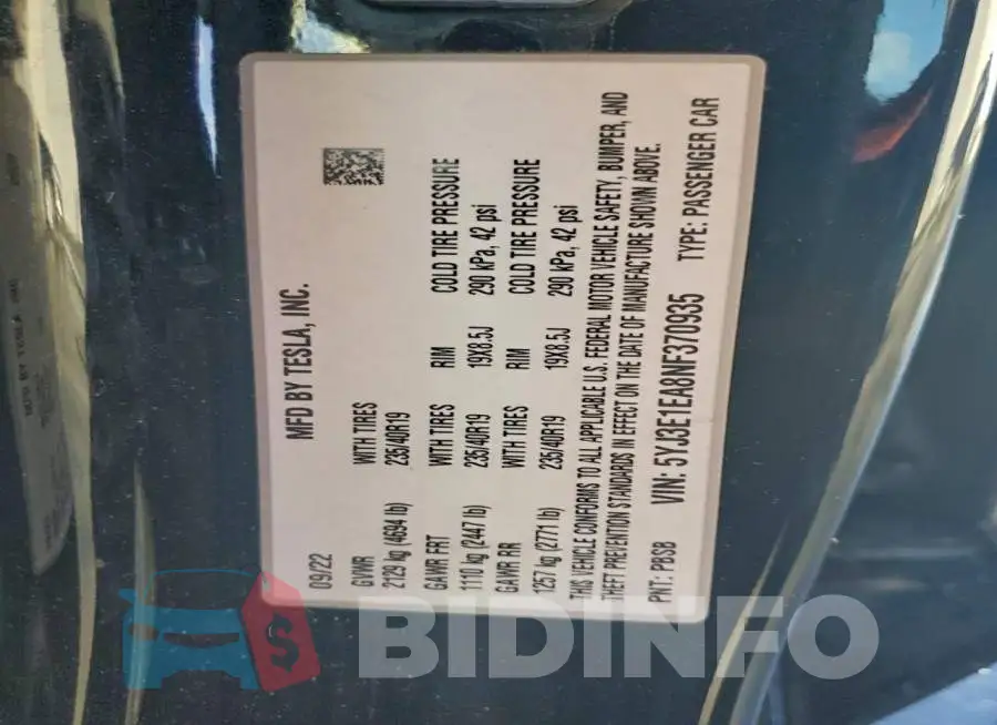 5YJ3E1EA8NF370935 Photo# 12