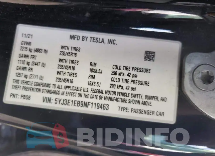 5YJ3E1EB9NF119463 Photo# 13
