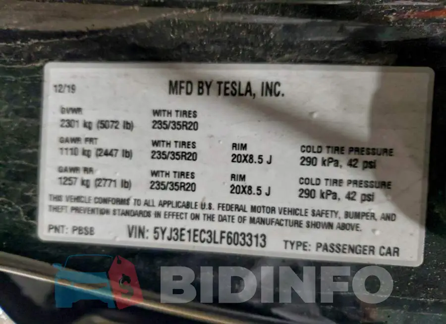5YJ3E1EC3LF603313 Photo# 13