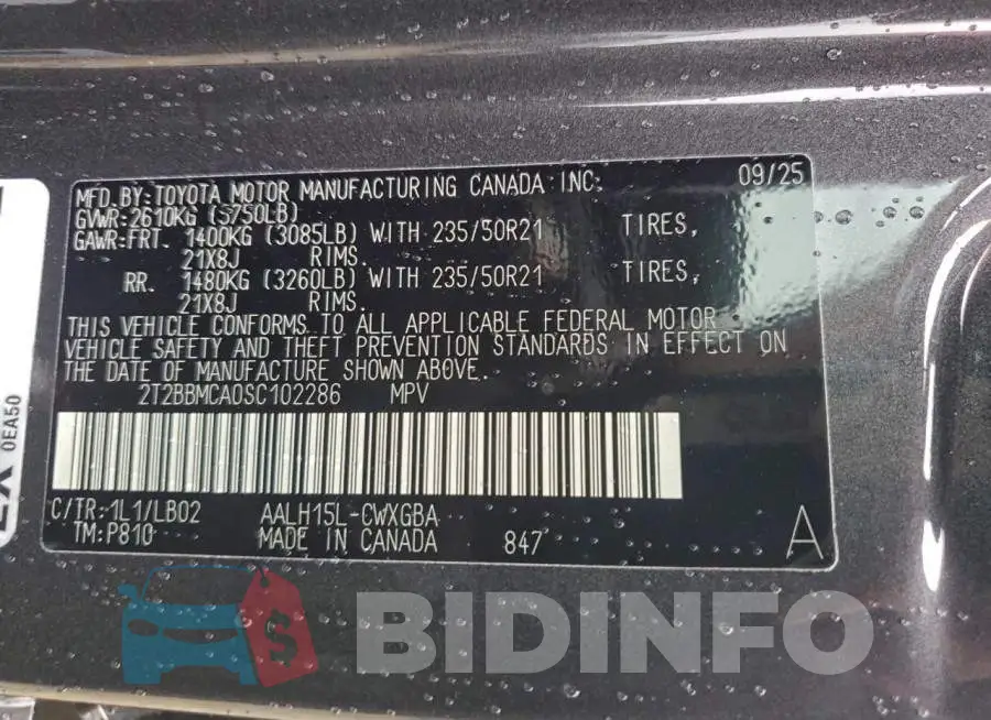 2T2BBMCA0SC102286 Photo# 14