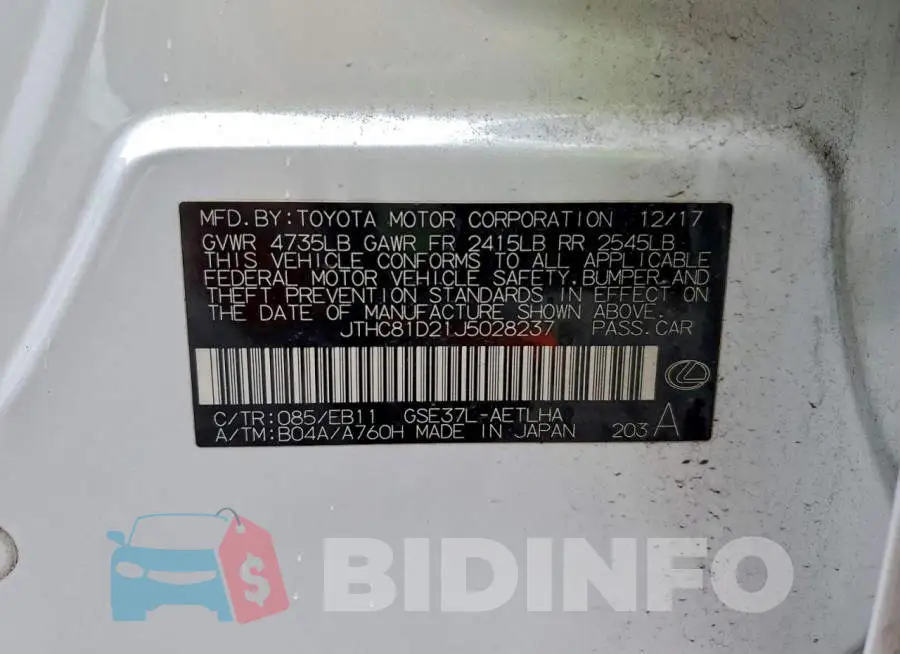 JTHC81D21J5028237 Photo# 12