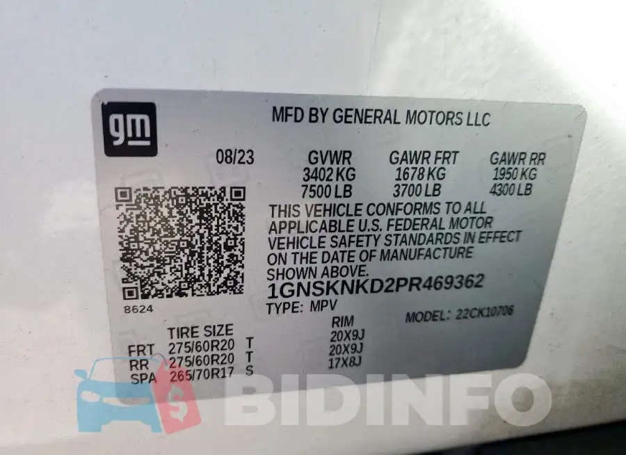1GNSKNKD2PR469362 Photo# 14
