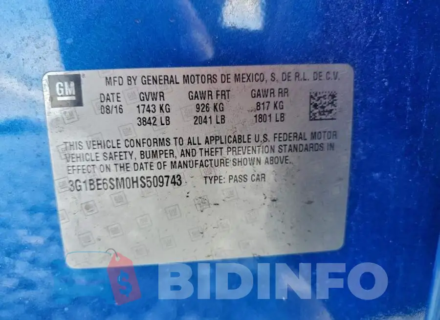 3G1BE6SM0HS509743 Photo# 12