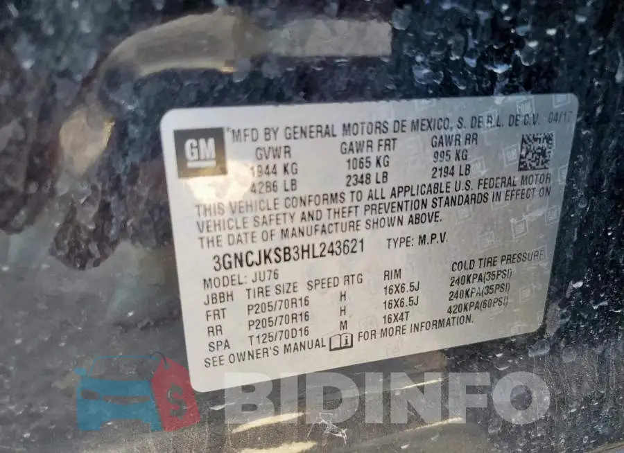 3GNCJKSB3HL243621 Photo# 14