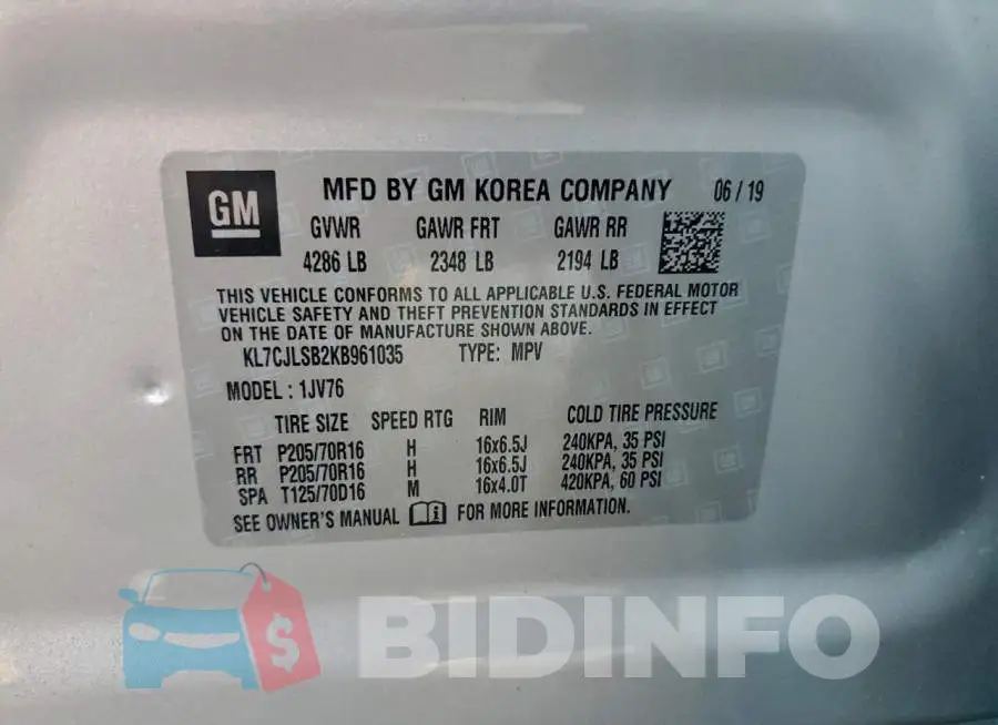 KL7CJLSB2KB961035 Photo# 13