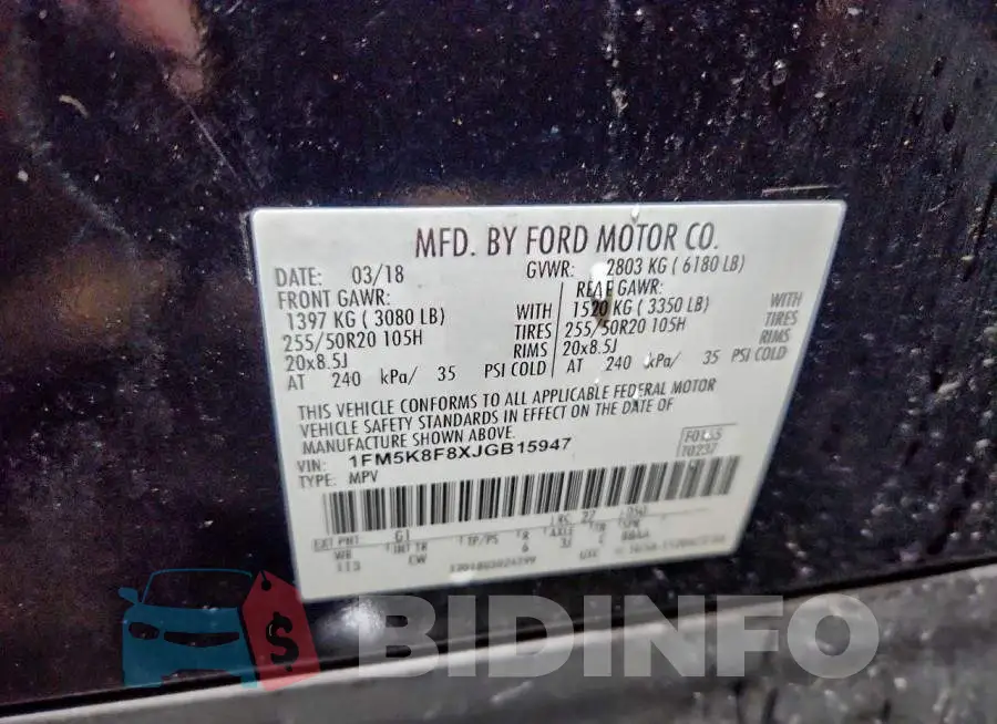 1FM5K8F8XJGB15947 Photo# 14