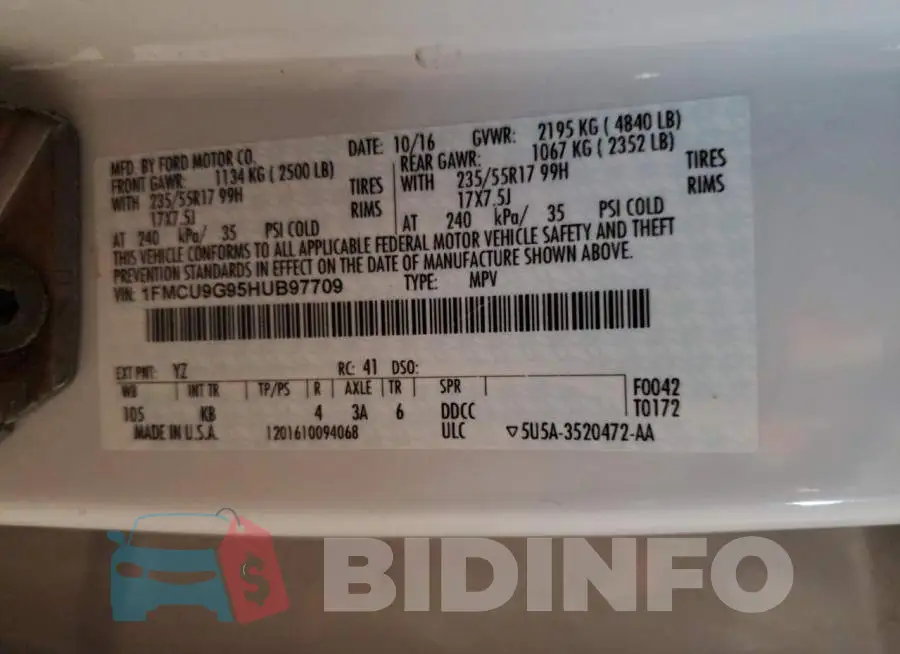1FMCU9G95HUB97709 Photo# 12