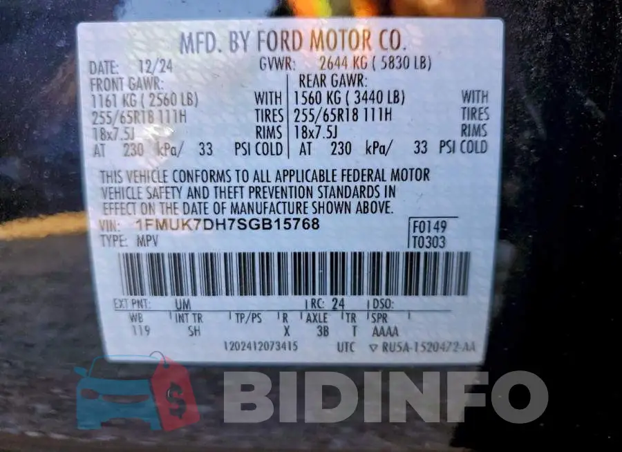 1FMUK7DH7SGB15768 Photo# 13