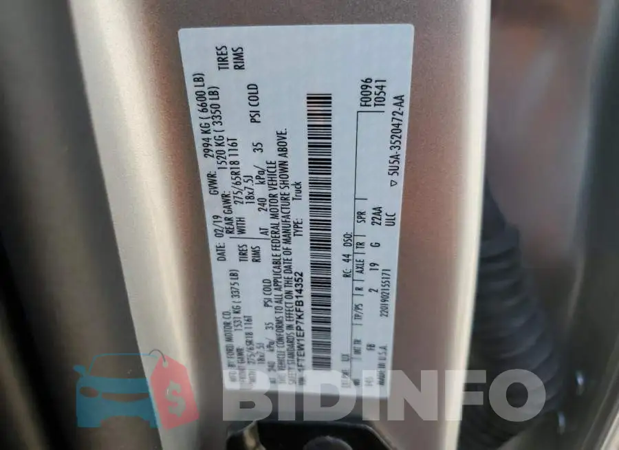 1FTEW1EP7KFB14352 Photo# 12