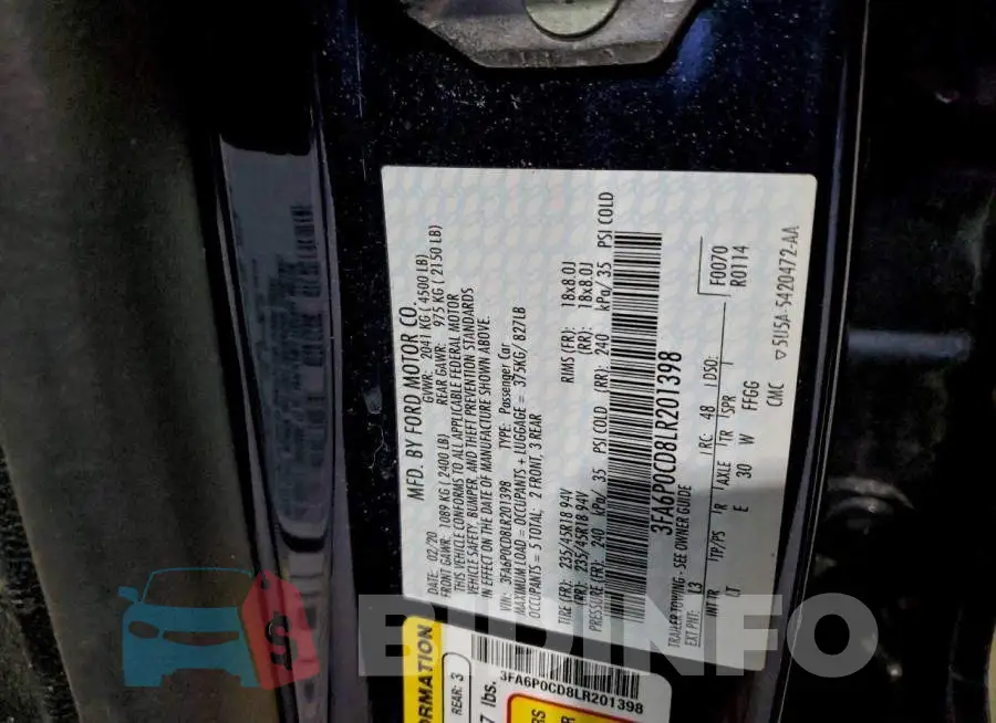 3FA6P0CD8LR201398 Photo# 12