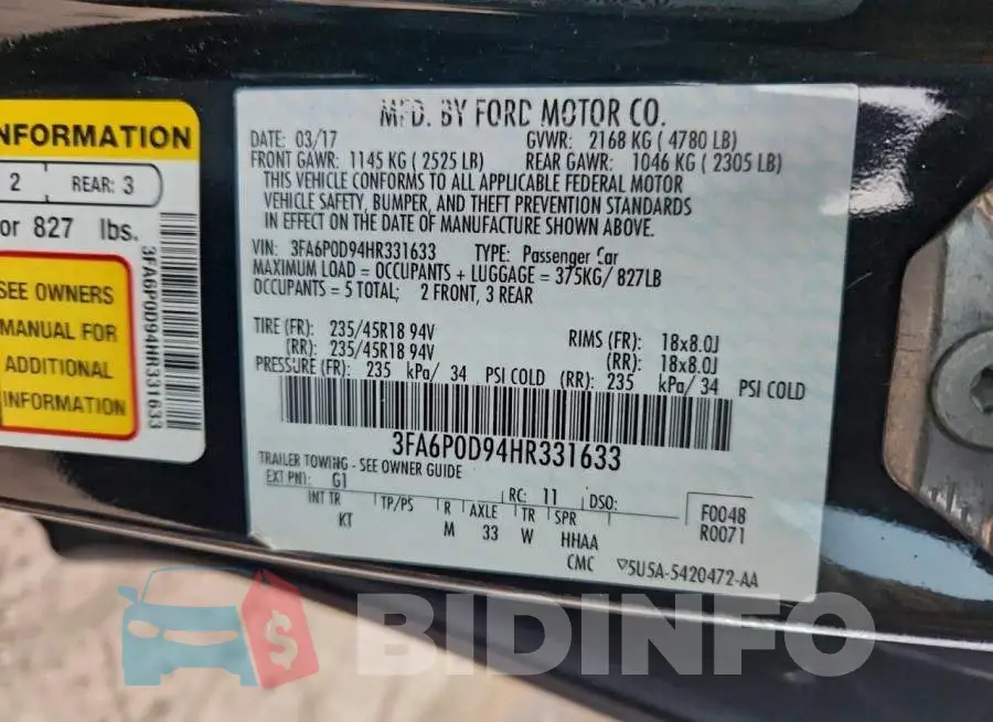 3FA6P0D94HR331633 Photo# 13