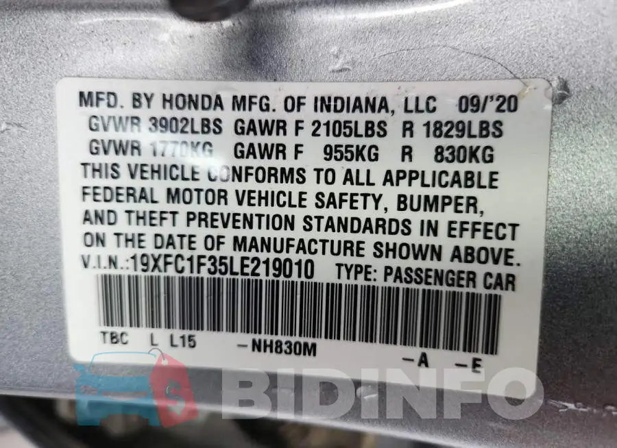 19XFC1F35LE219010 Photo# 13