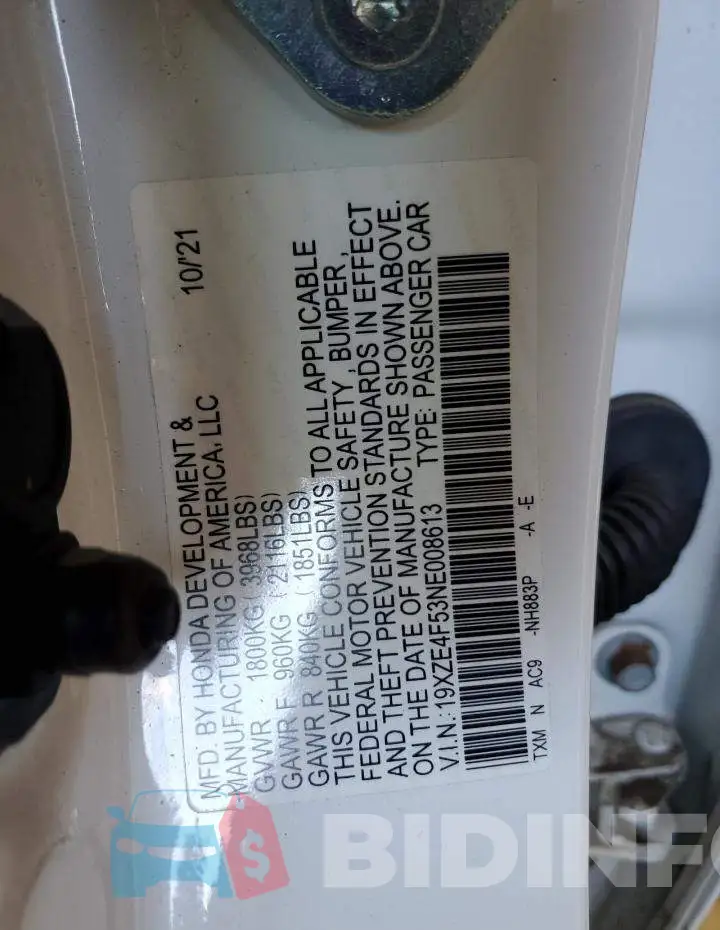 19XZE4F53NE008613 Photo# 12